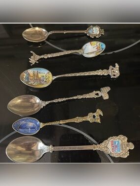 Six Decorative Silver-Tone Souvenir Collectible Spoon - Multi-Color Enamel